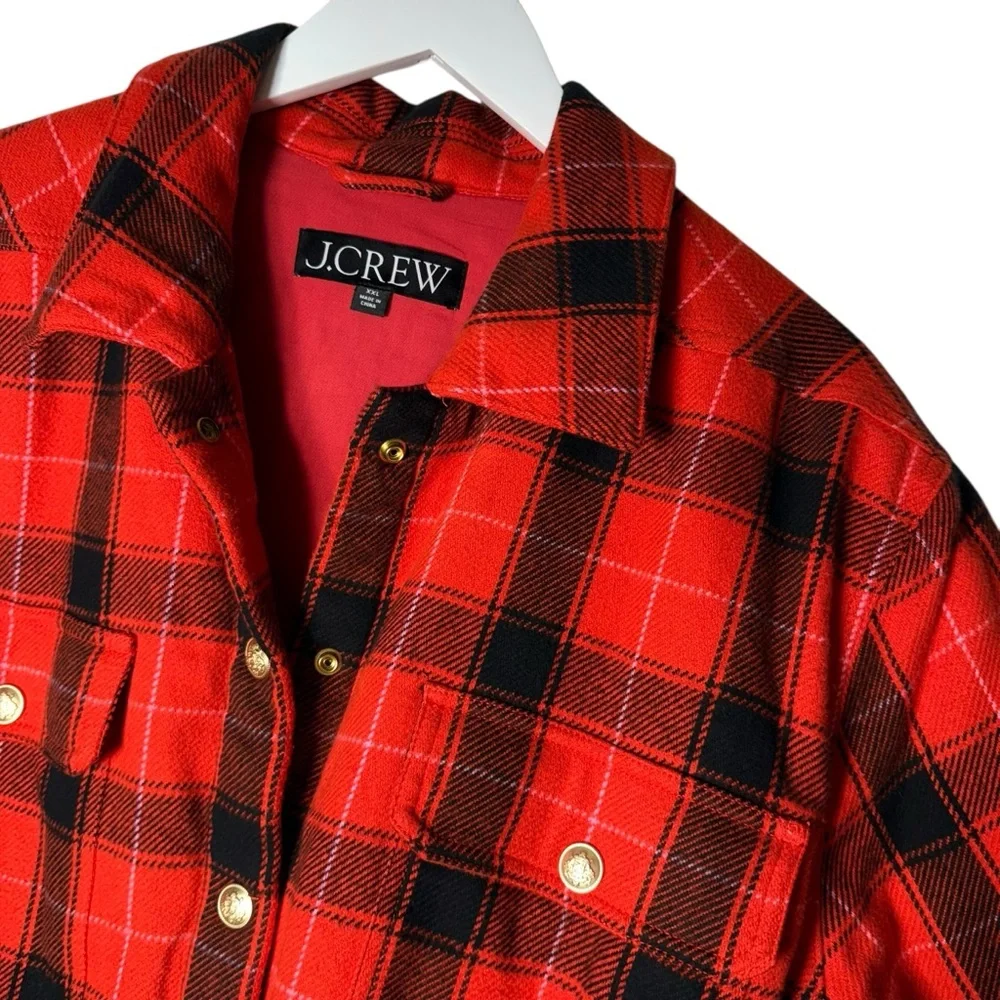 J. Crew Cropped Puffer Jacket‎ in Buffalo Check Vibrant Flame Size XXL